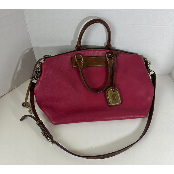 Dooney & Bourke Genuine Florentine Vacchetta Leather Domed Satchel Handbag Purse - Picture 12 of 16